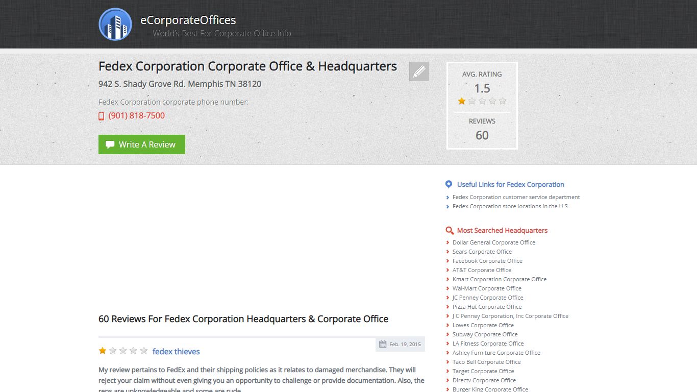 Fedex Corporation Corporate Office & Headquarters