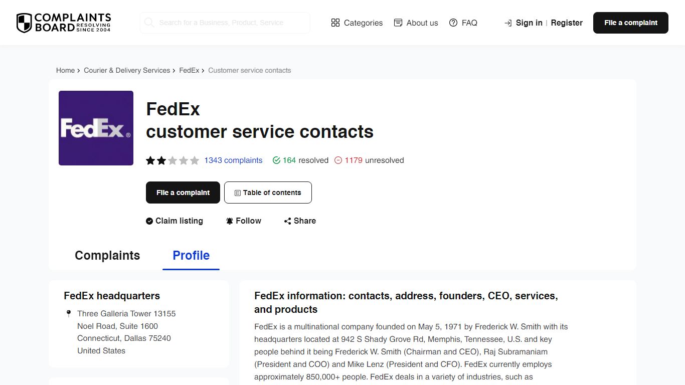 FedEx Contact Number, Email, Support, Information - Complaints Board