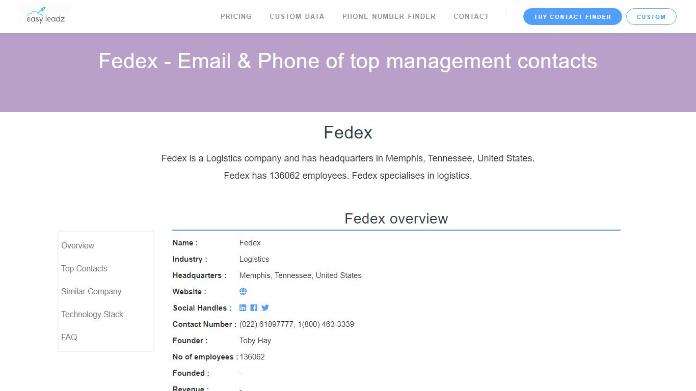Fedex - Email & Phone of top management contacts - EasyLeadz