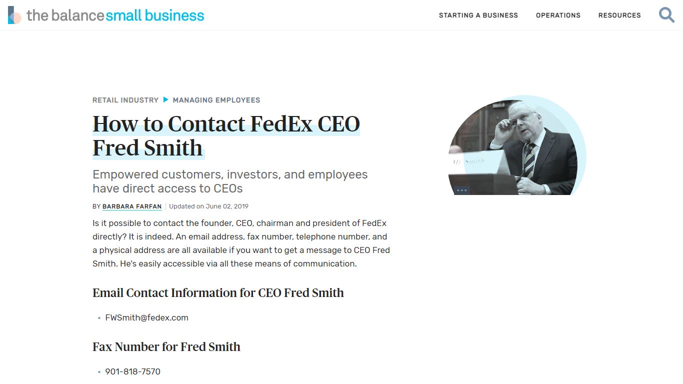 All Contact Information for FedEx CEO Fred Smith - The Balance Small ...